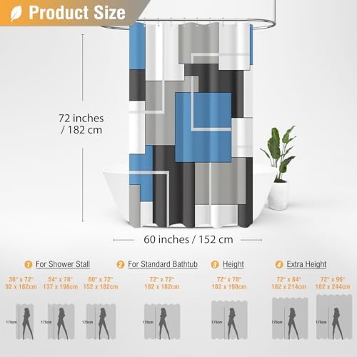BTTN 60x72 Stall Geometric Waterproof Fabric Shower Curtain, Moonlight Blue