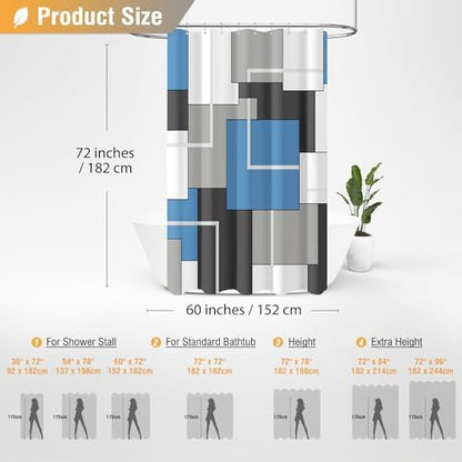 BTTN 60x72 Stall Geometric Waterproof Fabric Shower Curtain, Moonlight Blue