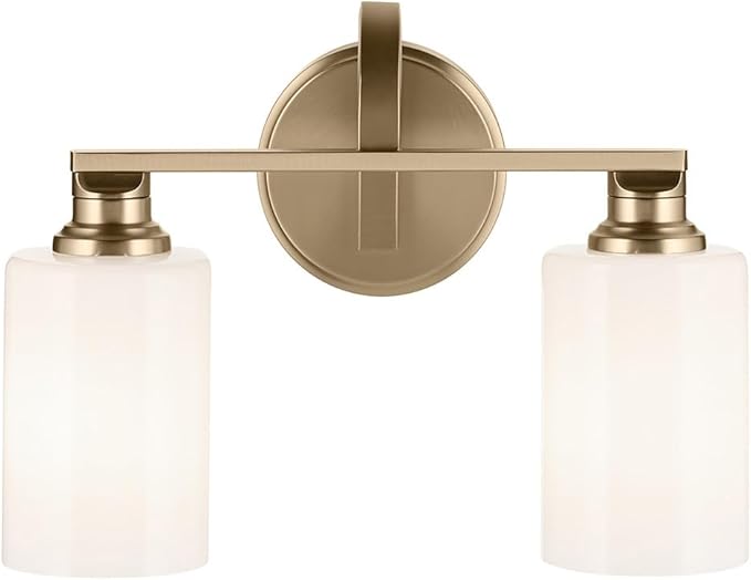 Kichler Gioe 14.25" 2-Light Vanity Light with Opal Glass in Champagne Bronze, Damp Rated, for Bathroom, Powder Room, Over a Mirror, (14.25" W x 10.5" H), 55225CPZ