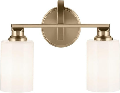 Kichler Gioe 14.25" 2-Light Vanity Light with Opal Glass in Champagne Bronze, Damp Rated, for Bathroom, Powder Room, Over a Mirror, (14.25" W x 10.5" H), 55225CPZ
