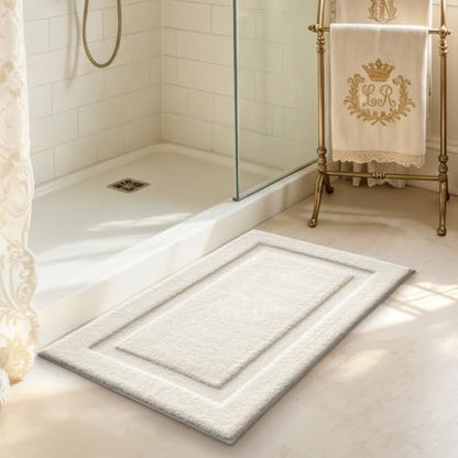 LUMI Soft Bathroom Rugs Absorbent, Non Slip Bath Mat 16x24, Ivory White
