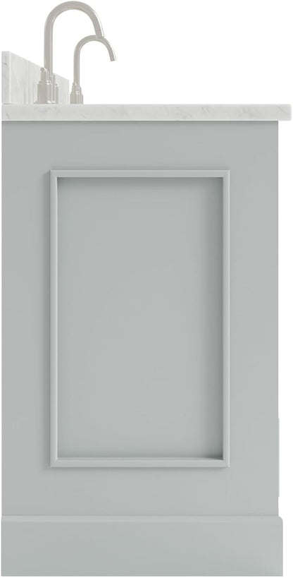 ARIEL Stafford 72-inch Bathroom Vanity with Sink,Solid Wood, 0.75-inch Italian Carrara Marble Countertop, Double Rectangular Porcelain Sink, 4 Soft Closing Doors, 6 Dovetail Drawers, Grey