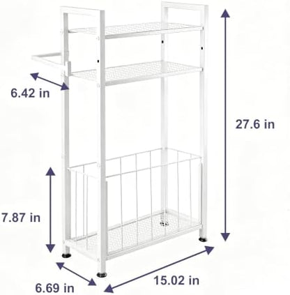 Freestanding Toilet Paper Holder with Storage for Small Bathrooms, White