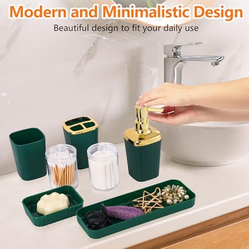 9 PCS DarkGreen Bathroom Accessories Set with Trash Can Bathroom Accessory