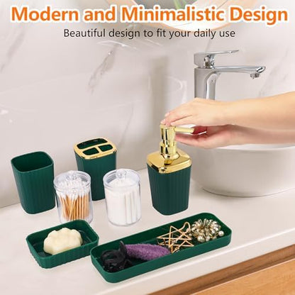 9 PCS DarkGreen Bathroom Accessories Set with Trash Can Bathroom Accessory
