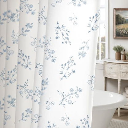 Blue Floral Farmhouse Vintage Cotton Shower Curtain French Country 72Wx72H