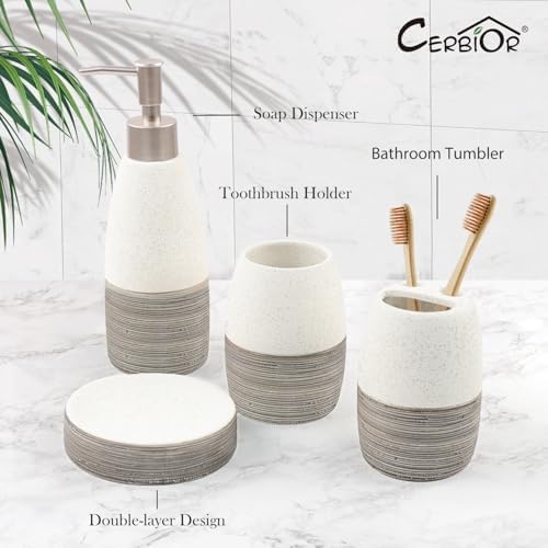 CERBIOR Bathroom Accessories Set,4 PCS Ceramic Bath Accessory,Grey White