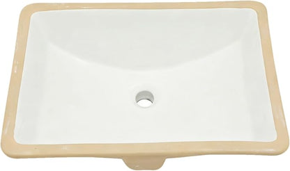 White Undermount Bathroom Sink 21.1"x15.1"Ceramic Basin | Modern Porcelain Under Counter Bathroom Vanity Sink, Interior Bowl 19.2"x 13.1", Rectangular Undermount Basin with Overflow