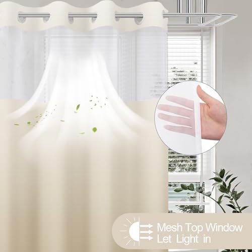 No Hook Shower Curtain and Liner Set for Bathroom, Ombre Beige, 71" x 74"