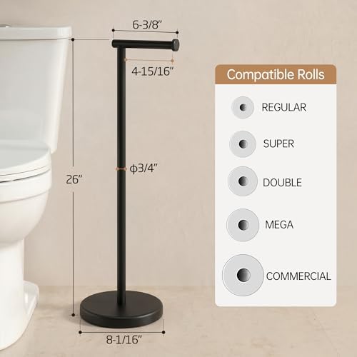 KES 26" H Black Toilet Paper Holder Stand with Weighted Base