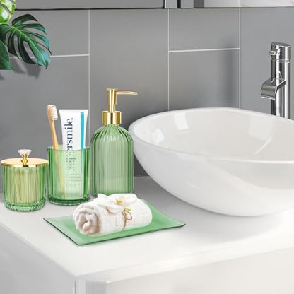 Haturi Glass Bathroom Accessories Set, Green Bathroom Set, 4 Pcs