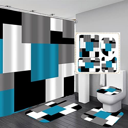 Yddsky 4PCS Geometric Blue Shower Curtain Sets for Bathroom,72x72 Inch