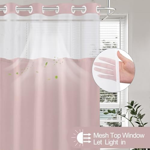 No Hook Shower Curtain and Liner Set for Bathroom, Blush Pink, 71" x 74"
