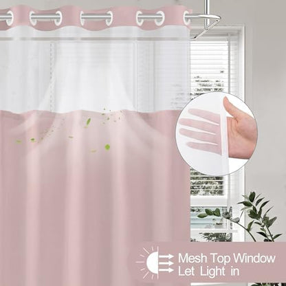 No Hook Shower Curtain and Liner Set for Bathroom, Blush Pink, 71" x 74"