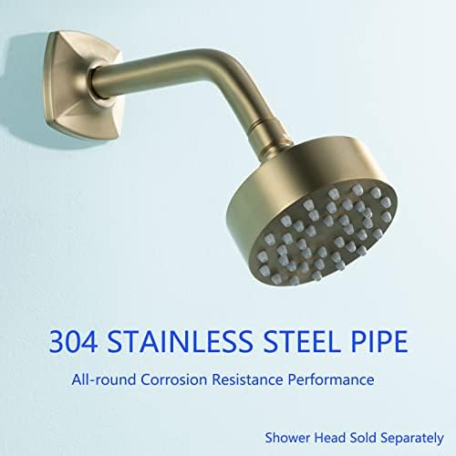 Shower Arm with Flange, Angled 6-Inch Stainless Steel Replacement Pipe, Wall Mounted Tube for Bathroom Shower Head, Brushed Gold,SW-91018-6BG.