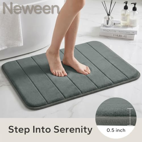 Neween Bathroom Rugs Set 2 Piece, Absorbent Memory Foam Bath Mat, Dark Grey