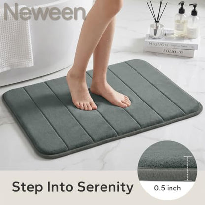 Neween Bathroom Rugs Set 2 Piece, Absorbent Memory Foam Bath Mat, Dark Grey