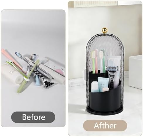 Toothbrush Holder with Cover for Bathroom Countertop, Organizer, Black