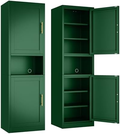 Ckzbx Tall Narrow Storage Cabinet 66.93" H Tall Bathroom Cabinet Metal Pantry Cabinets, 4 Adjustable Shelves for Kitchen, Home Office, Living Room, Dinning Room (20 inches Wide Green)