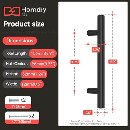 homdiy Black Cabinet Handles 30Pack 3-3/4inch Hole Center Kitchen Drawer Pulls and Knobs Stainless Steel Cabinet Hardware for Bathroom, Cupboard