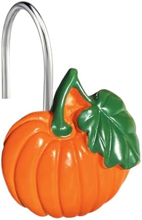 Halloween Pumpkin Shower Curtain Hooks, 12Pcs Thanksgiving Decorative Shower Hooks for Shower Curtain, CHICTIE Autumn Fall Shower Curtain Rings Rustproof for Bathroom Bedroom Room Decor