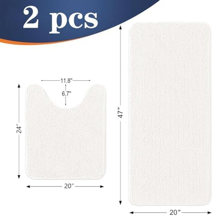 OLANLY Chenille Bathroom Rugs Mats Sets 2 Piece, 47"x20"+24"x20", Ivory