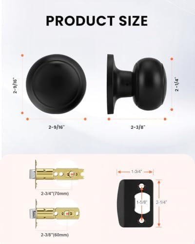 Haidms 6 Pack Matte Black Passage Door Knobs, Black Closet Door Knobs,Passage Doorknobs Interior for Closet or Hall, Hallways