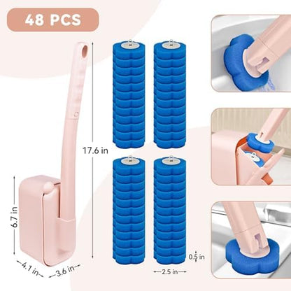 Disposable Toilet Brush with 48 Refills,Toilet Cleaning Supplies,Toilet Wand Brush Starter Kit,Wall Mounted Toilet Bowl Cleaner Brush with Holder for Bathroom Deep Cleaning & Hygiene (Pink)