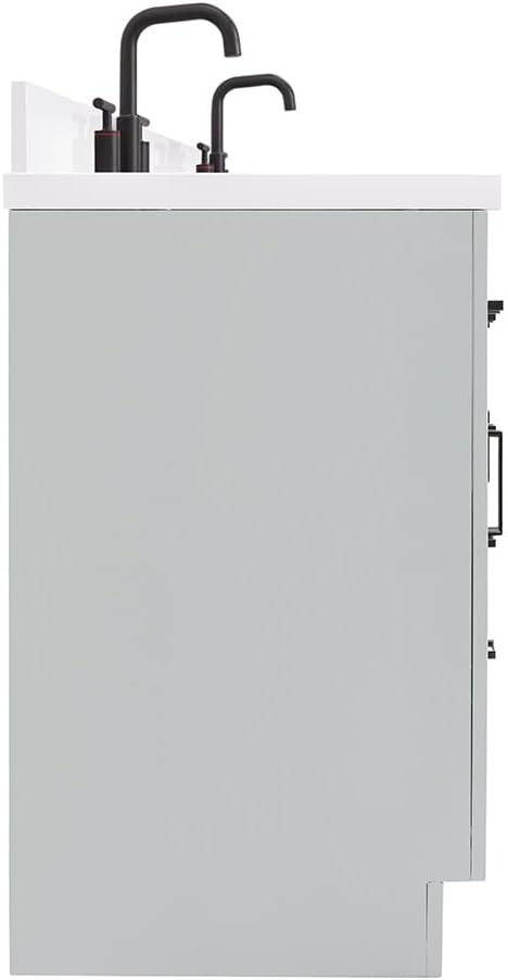 ARIEL Hepburn 60-inch Bathroom Vanity with Sink,Solid Wood, 1.5-inch Pure White Quartz Countertop & Backsplash, Double Oval Porcelain Sink, 4 Soft Closing Doors, 6 Dovetail Drawers, Grey