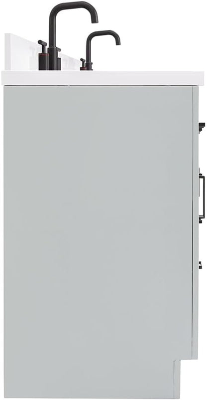 ARIEL Hepburn 60-inch Bathroom Vanity with Sink,Solid Wood, 1.5-inch Pure White Quartz Countertop & Backsplash, Double Oval Porcelain Sink, 4 Soft Closing Doors, 6 Dovetail Drawers, Grey