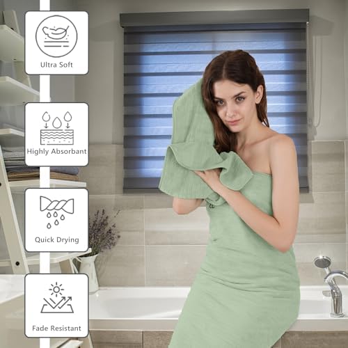 Extra Large Bath Sheet Set of 4,Ultra Soft Fluffy Towel,35”x 70”Oversized Bath Towel Set,Premium Microfiber Bathroom Towel Set Highly Absorbent Quick Dry Shower Towel for Bathroom,Hotel,Spa (Green)