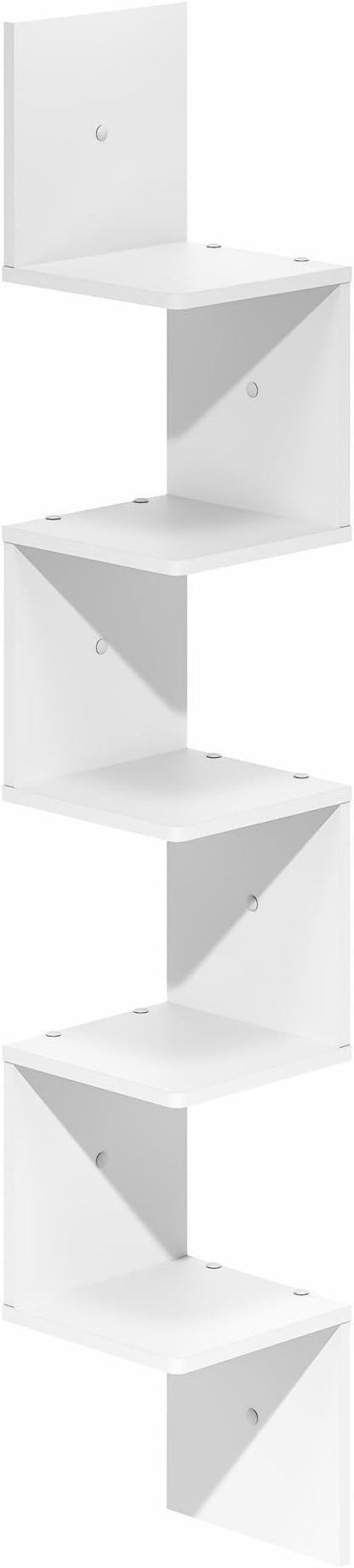 Furinno Rossi Corner Floating Shelves for Wall, 5-Tier Corner Square Wall Shelf, S-Shape Radial Floating Book Shelf, Easy Assembly, for Bathroom, Bedroom, Living Room, White