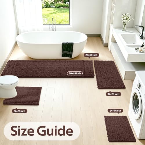 ACCUMTEK Upgrade Extra Large Brown Bathroom Rug Set 3 Pieces Ultra Soft, Thick Absorbent Bath Mats, Non Slip Chenille Toilet Mat for Bathroom, Bedroom, Kitchen, Dark Coffee