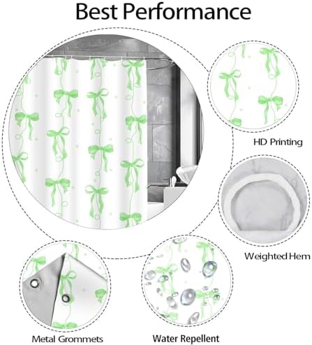 Bow Shower Curtain for Bathroom, Teen Girls Theme, Green, 72x72 Inches