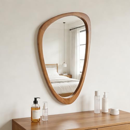 Irregular Asymmetrical Wall Mirror 19"x30" Wooden Frame Bathroom Mirror