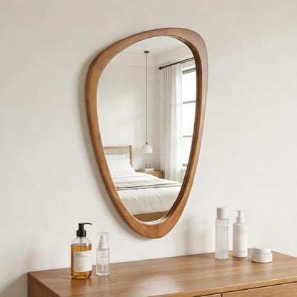 Irregular Asymmetrical Wall Mirror 19"x30" Wooden Frame Bathroom Mirror