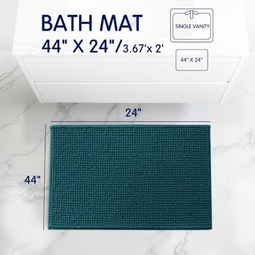 SUBRTEX Bathroom Rugs, 24" x 44" Chenille Bath Rug Soft Short Plush Bath Mat Soft Shower Mat Water Absorbent Shower Mat Quick Dry Machine Washable, Teal