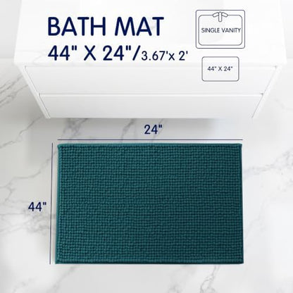 SUBRTEX Bathroom Rugs, 24" x 44" Chenille Bath Rug Soft Short Plush Bath Mat Soft Shower Mat Water Absorbent Shower Mat Quick Dry Machine Washable, Teal