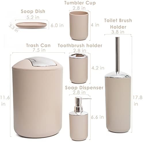 Moss & Stone 6-Piece BeigeBathroom Accessories Set, Soap Dispenser
