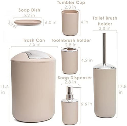 Moss & Stone 6-Piece BeigeBathroom Accessories Set, Soap Dispenser