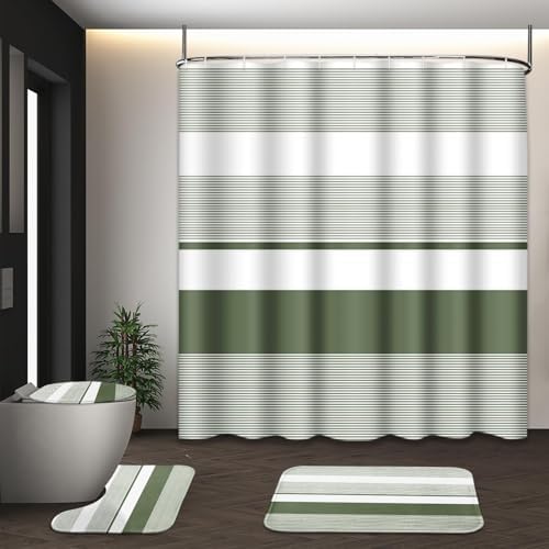 Bathroom Sets with Shower Curtain and Rugs, 4 Pcs, Sage Green