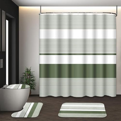 Bathroom Sets with Shower Curtain and Rugs, 4 Pcs, Sage Green