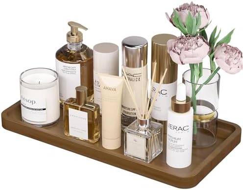 Weenson Bathroom Vanity Tray for Soap Dispenser, Perfume, Makeup, Dresser Jewelry, Decor, Candle, Bamboo Kitchen Tray for Counter Coffee Spice Salt Brown Toilet Tank Tray11.81”L x 6.1”W x 0.79”H