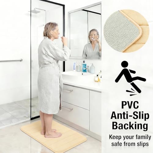 Memory Foam Bath Mat Set 3 Piece，Super Soft Absorbent Bathroom Rug Non Slip, Quick Dry,Machine Wash, Perfect Plush Bathroom Rugs,Home Decor Accessories,Beige