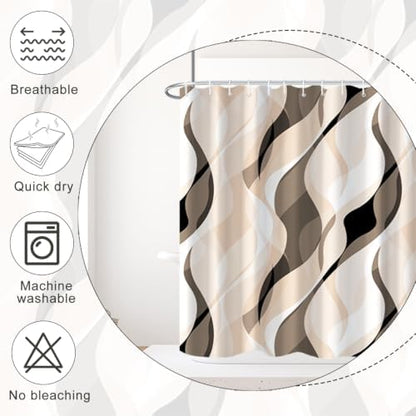Cream Striped Clawfoot Tub Shower Curtain 180x70 inch 30 Hooks