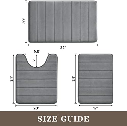 BYSURE Dark Grey Memory Foam Bathroom Rug Set 3 Piece