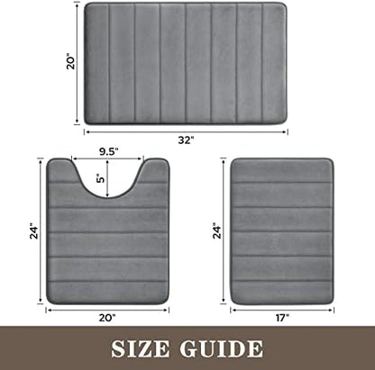 BYSURE Dark Grey Memory Foam Bathroom Rug Set 3 Piece