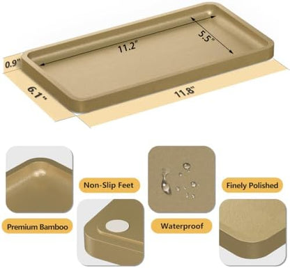 Weenson Gold Bathroom Vanity Tray for Countertop Perfume Makeup Jewelry Decor Candle, Bamboo Kitchen Tray for Soap Dispenser Spice Coffee, Toilet Tank Tray 11.81”L x 6.1”W x 0.79”H