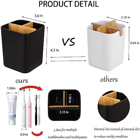 Bamboo Toothbrush Holder for Bathrooms Toothpaste Organizer - Black
