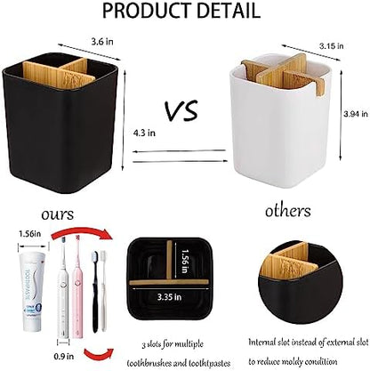 Bamboo Toothbrush Holder for Bathrooms Toothpaste Organizer - Black